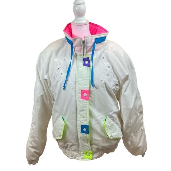New with Tags Vintage 80’s New York Girl White and Neon Winter Jacket Small - Picture 1 of 13